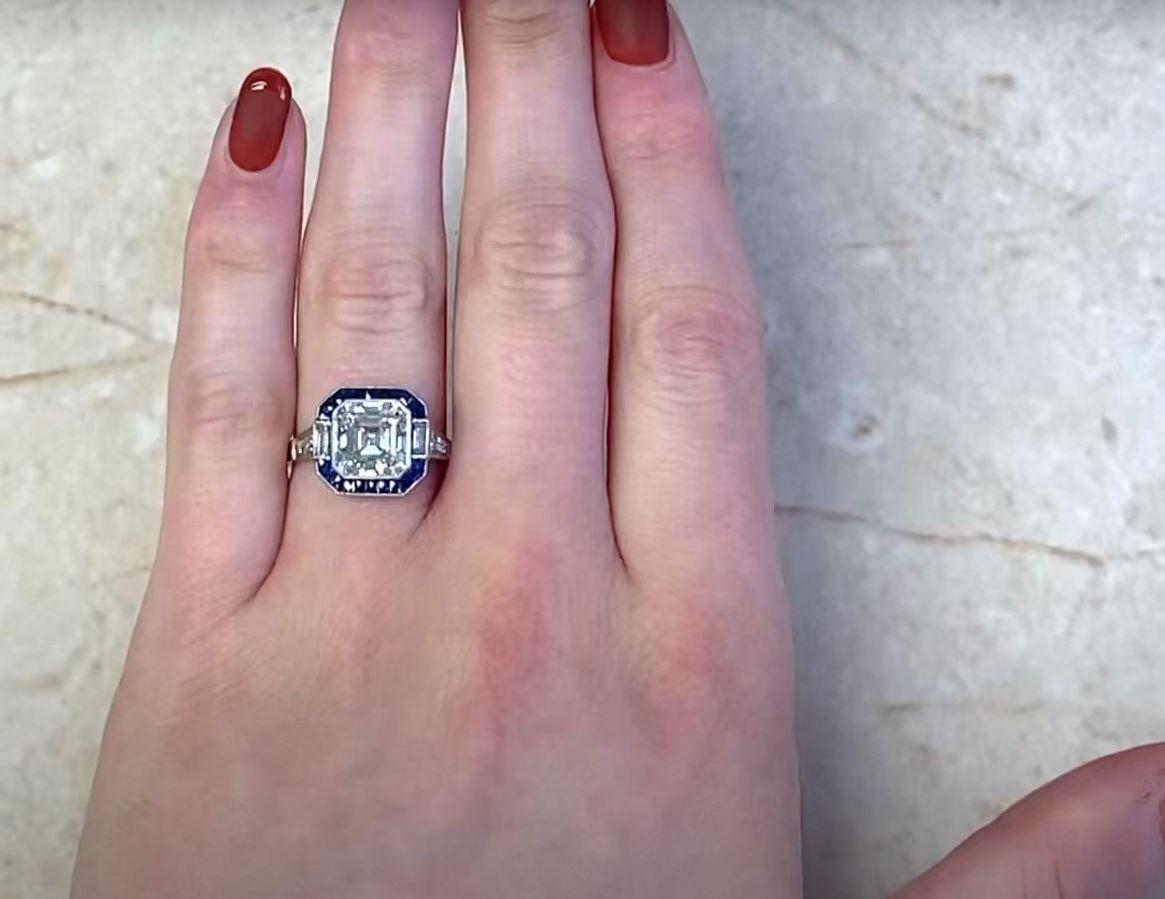 GIA-Certified 3.08ct Asscher Cut Diamond Engagement Ring, Sapphire Halo, VVS1 For Sale 4