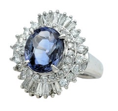 GIA Certified 3.09 Carat Oval Madagascar Sapphire Platinum Ring with Diamonds