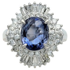GIA Certified 3.09 Carat Oval Madagascar Sapphire Platinum Ring with Diamonds