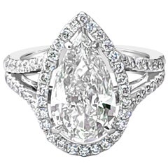 GIA Certified 3.09 Carat Pear Shape Diamond Pavé Ring with Halo and Split Shank