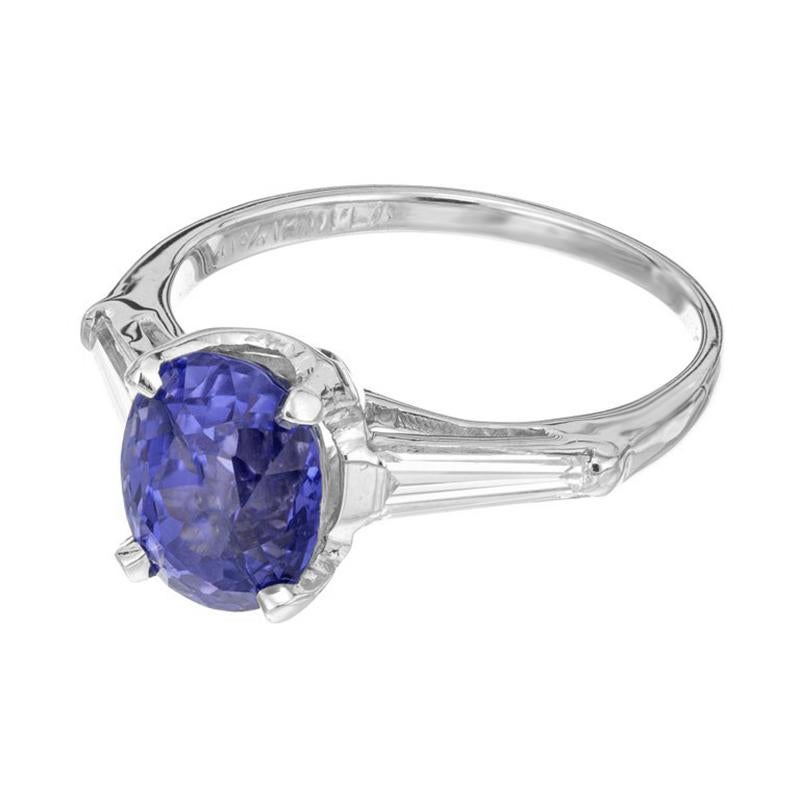 Women's GIA Certified 3.09 Carat Sapphire Diamond Platinum Three-Stone Engagement Ring For Sale
