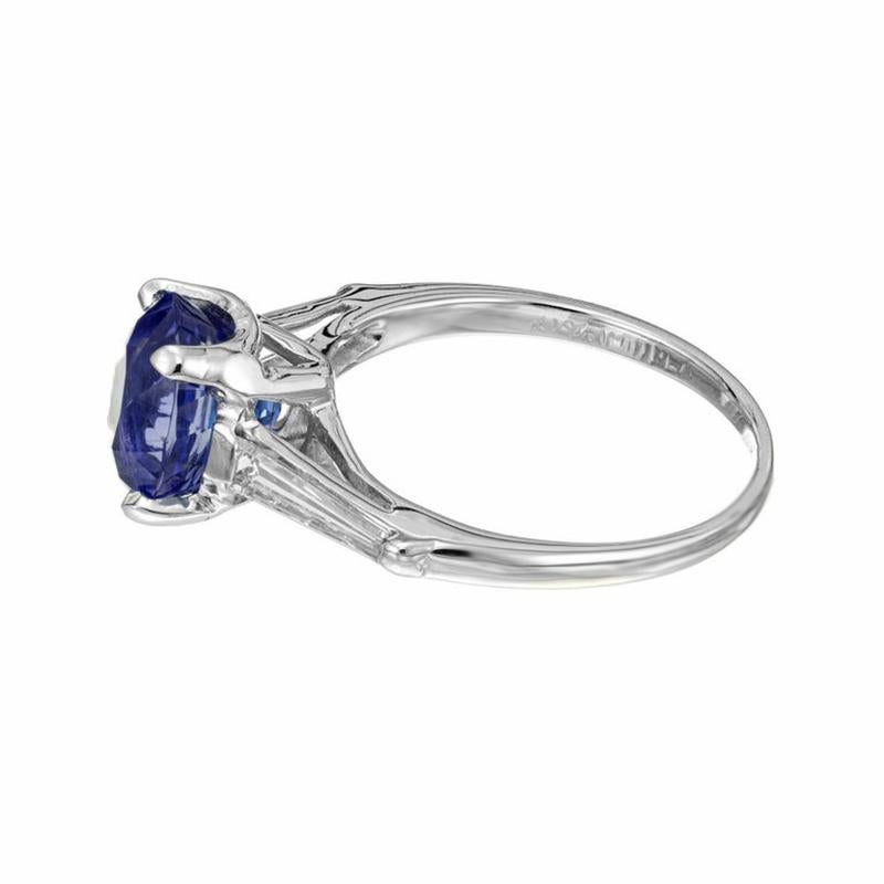 GIA Certified 3.09 Carat Sapphire Diamond Platinum Three-Stone Engagement Ring  For Sale 4