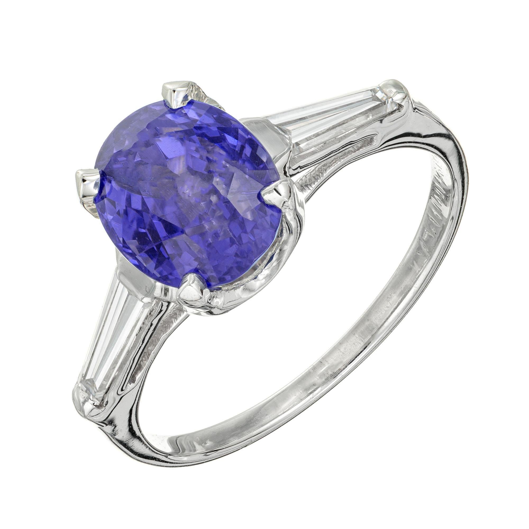 Anello di fidanzamento a tre pietre in platino con zaffiro e diamante da 3.09 carati certificato GIA