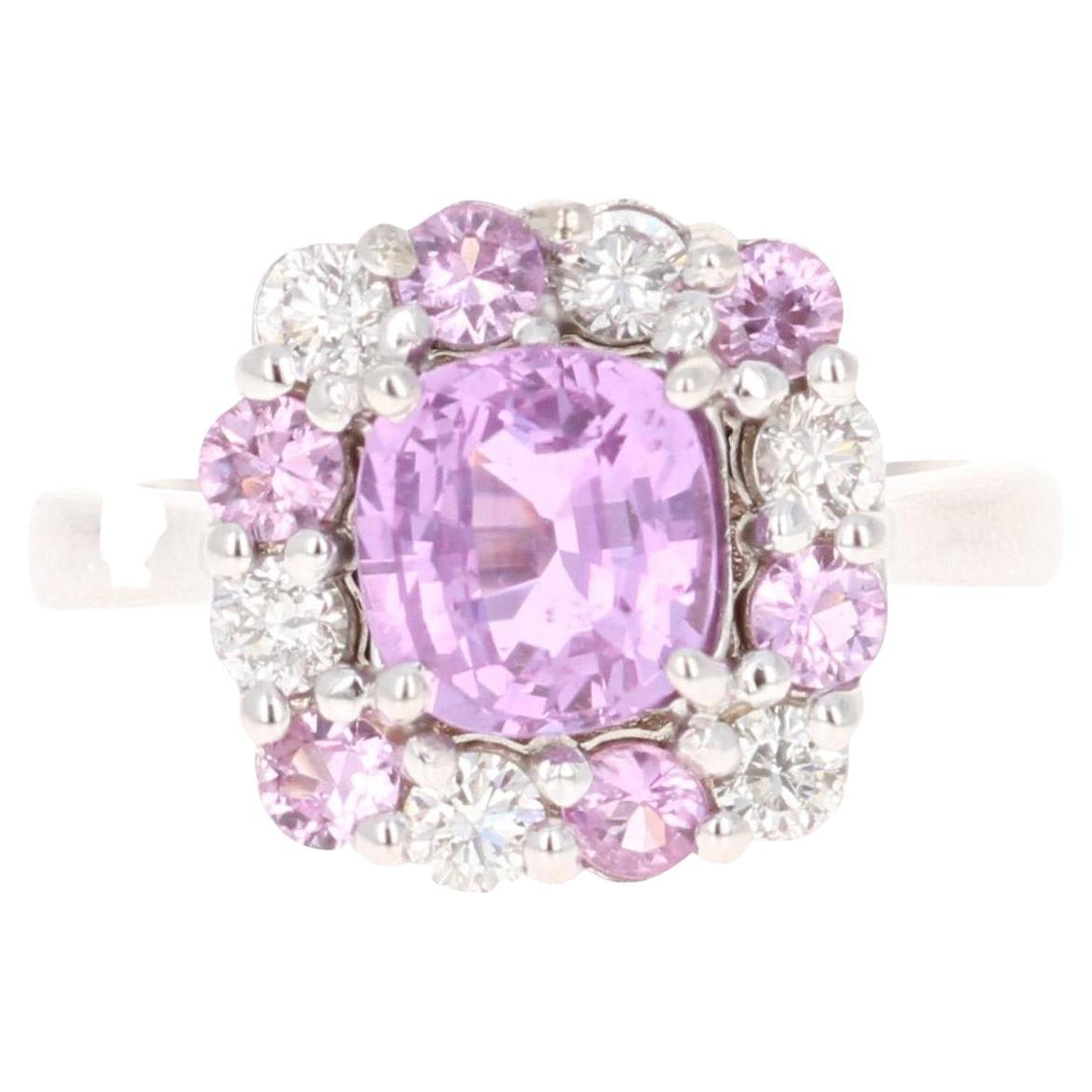 GIA Certified 3.09 Ct Natural Pink Sapphire Diamond White Gold Engagement Ring