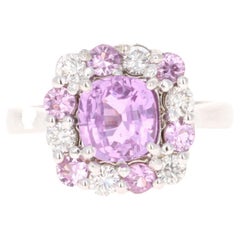 GIA Certified 3.09 Ct Natural Pink Sapphire Diamond White Gold Engagement Ring