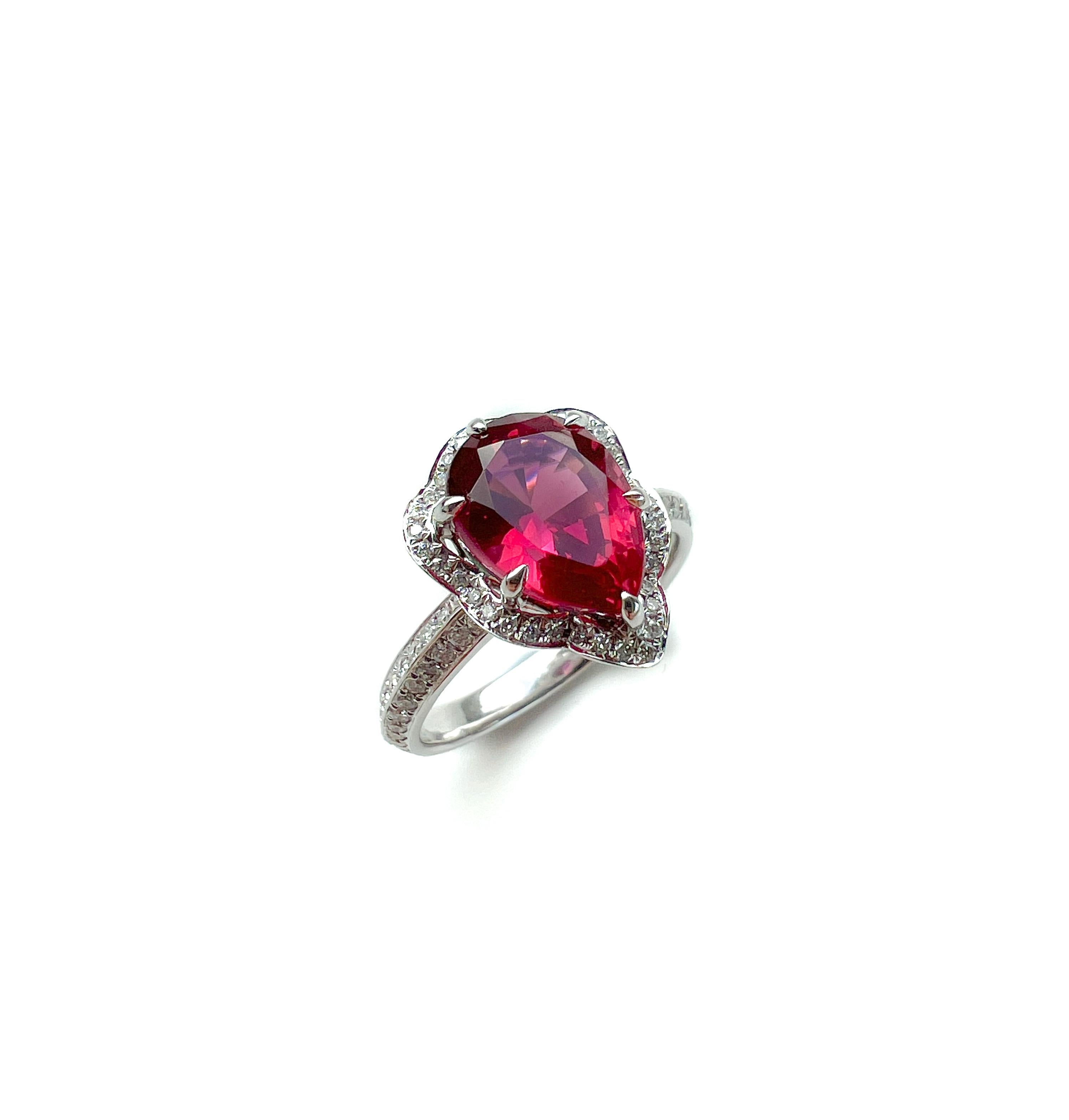 Women's GIA Certified 3.09ct Red Spinel Cocktail Ring Ornate Halo For Sale