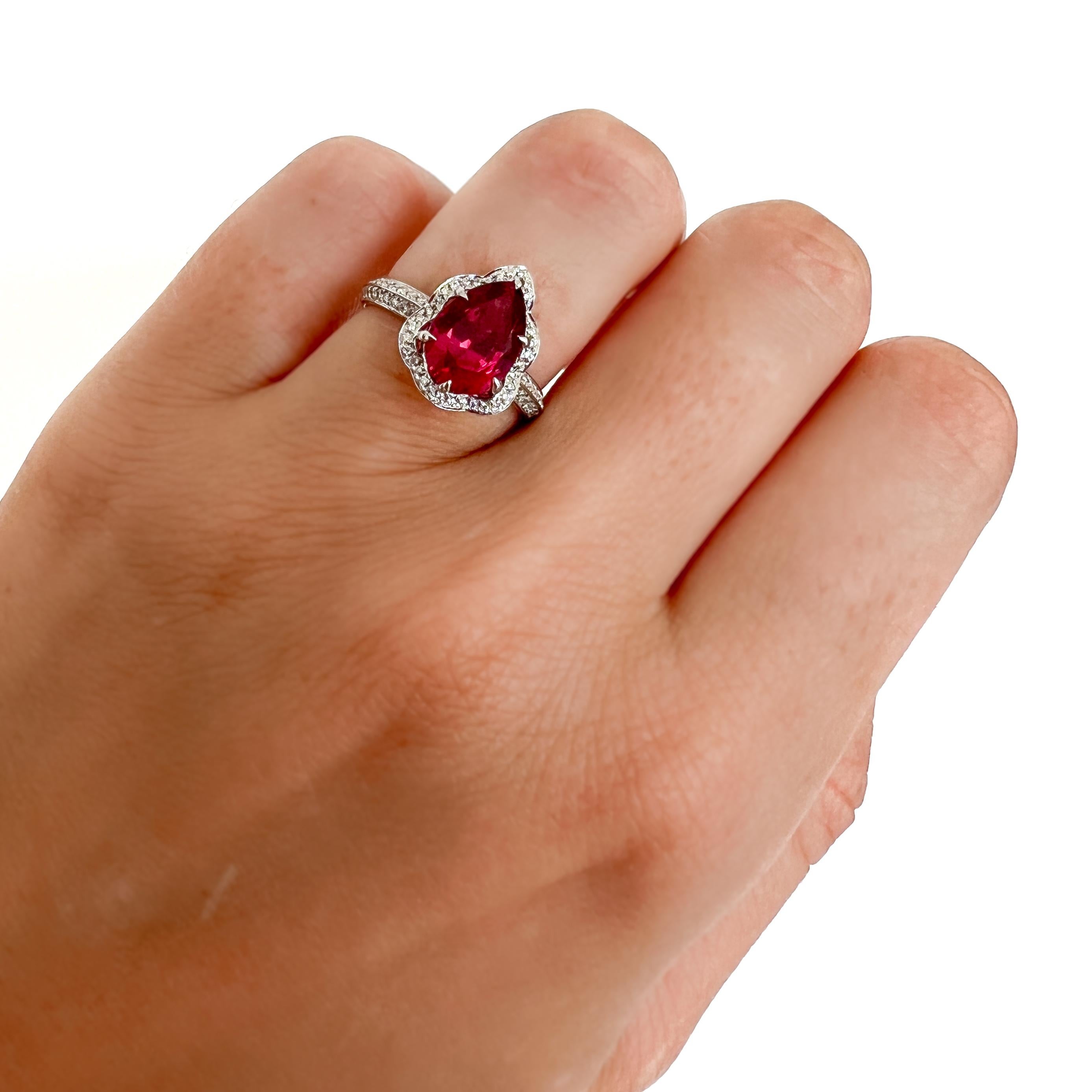 GIA Certified 3.09ct Red Spinel Cocktail Ring Ornate Halo For Sale 1