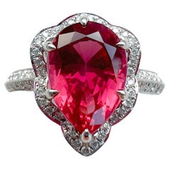 GIA Certified 3.09ct Red Spinel Cocktail Ring Ornate Halo