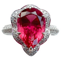 GIA Certified 3.09ct Red Spinel Cocktail Ring Ornate Halo