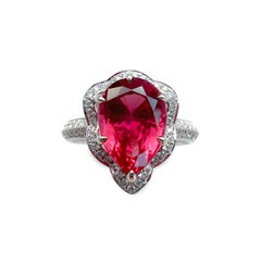 GIA Certified 3.09ct Red Spinel Diamond Cocktail Ring Ornate Halo
