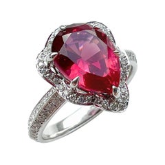 GIA Certified 3.09ct Red Spinel Diamond Cocktail Ring Ornate Halo