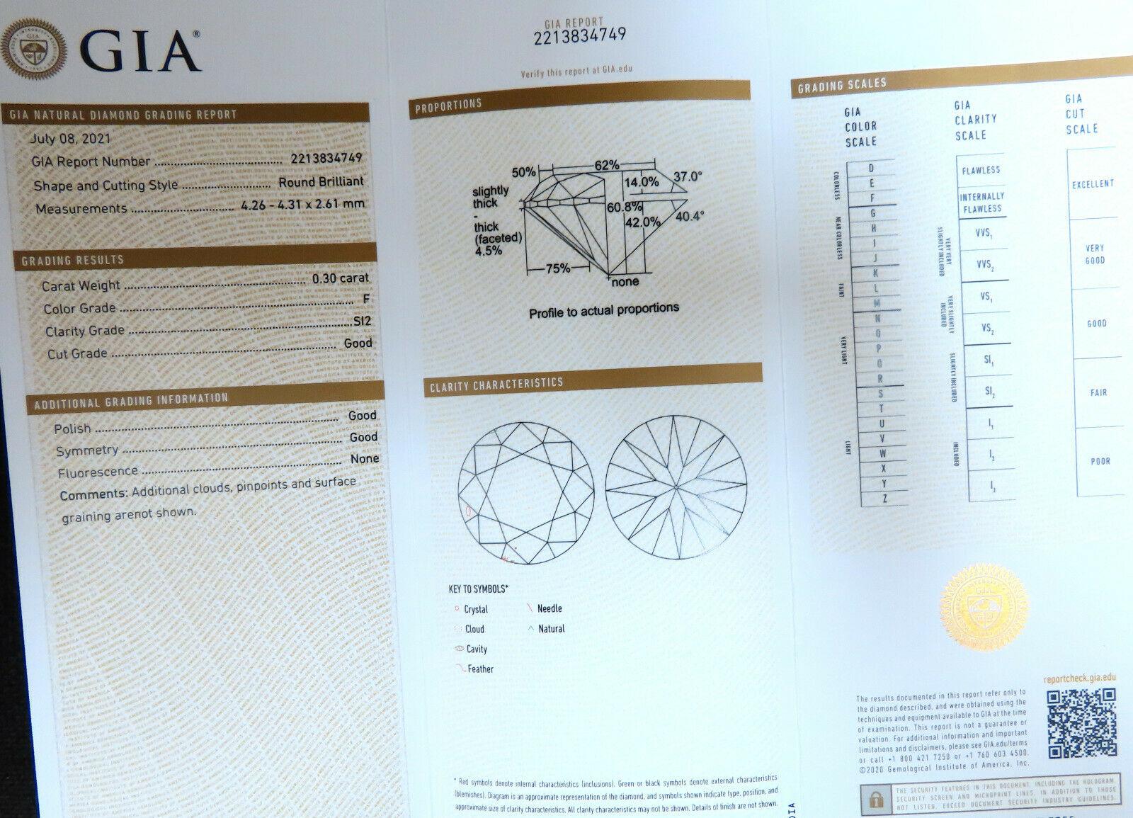 Round Cut GIA certified .30ct Round Diamond Ring 14kt Classic F/si2 For Sale