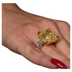 GIA Certified 31 Carat Fancy Vivid Yellow Cushion Diamond Ring