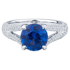 Anillo de zafiro azul de Ceilán certificado por GIA de 3,10 quilates y diamante de 0,58 quilates