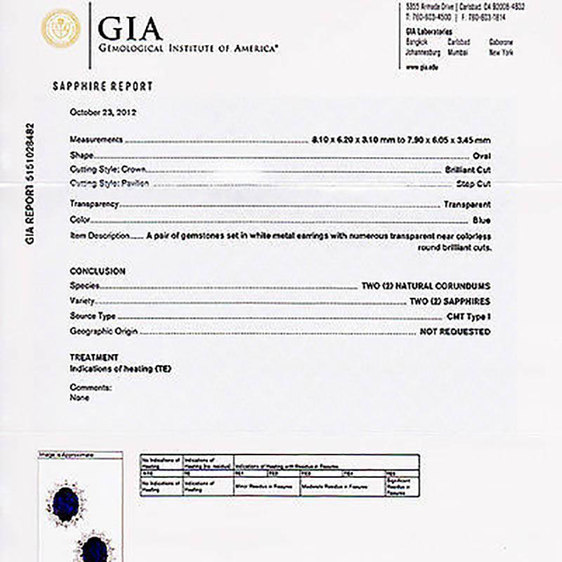 Women's GIA Certified 3.10 Carat Cornflower Blue Sapphire Diamond Gold Stud Earrings