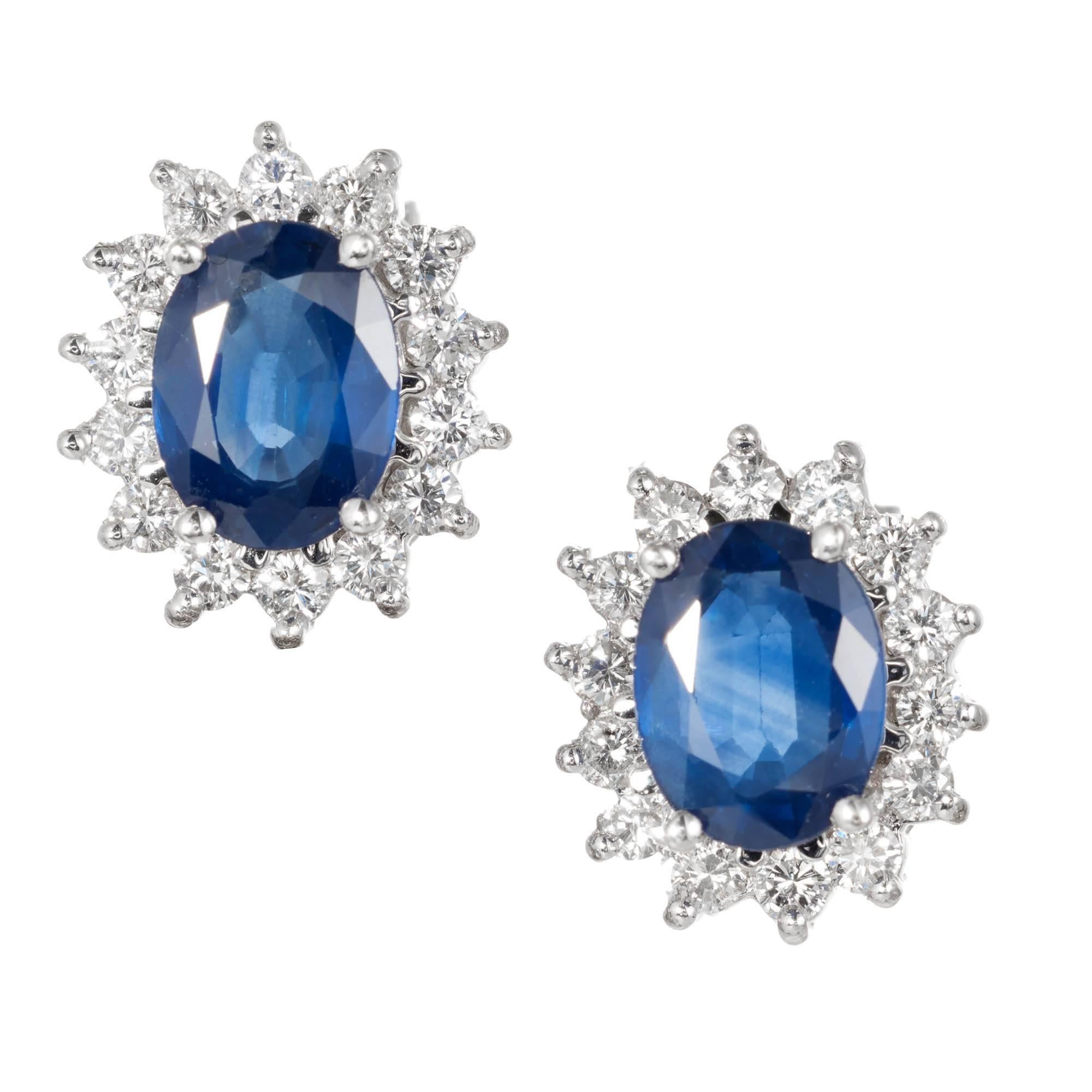 GIA Certified 3.10 Carat Cornflower Blue Sapphire Diamond Gold Stud Earrings