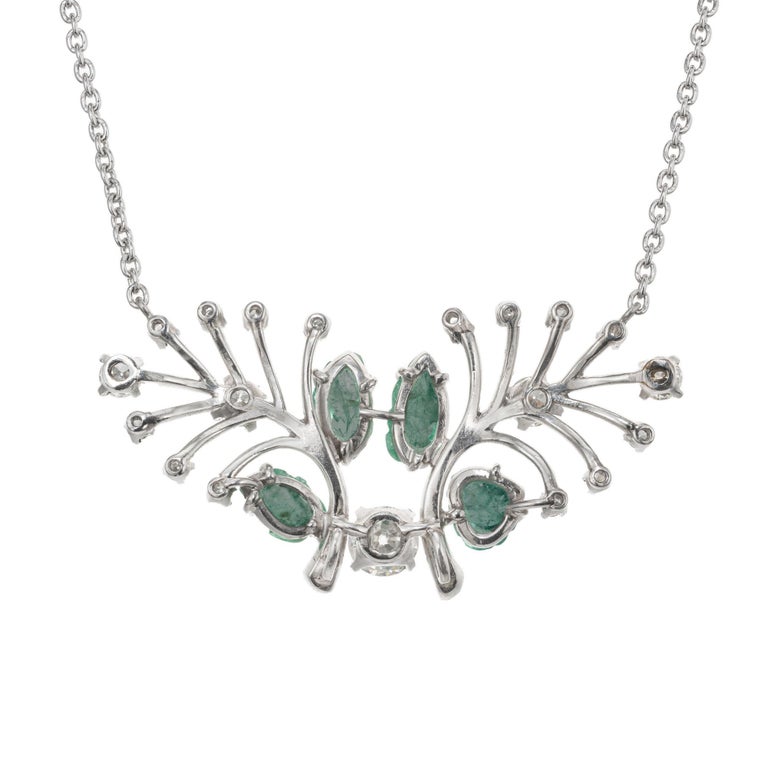 Old European Cut GIA Certified 3.10 Carat Emerald Diamond Platinum Pendant Necklace For Sale