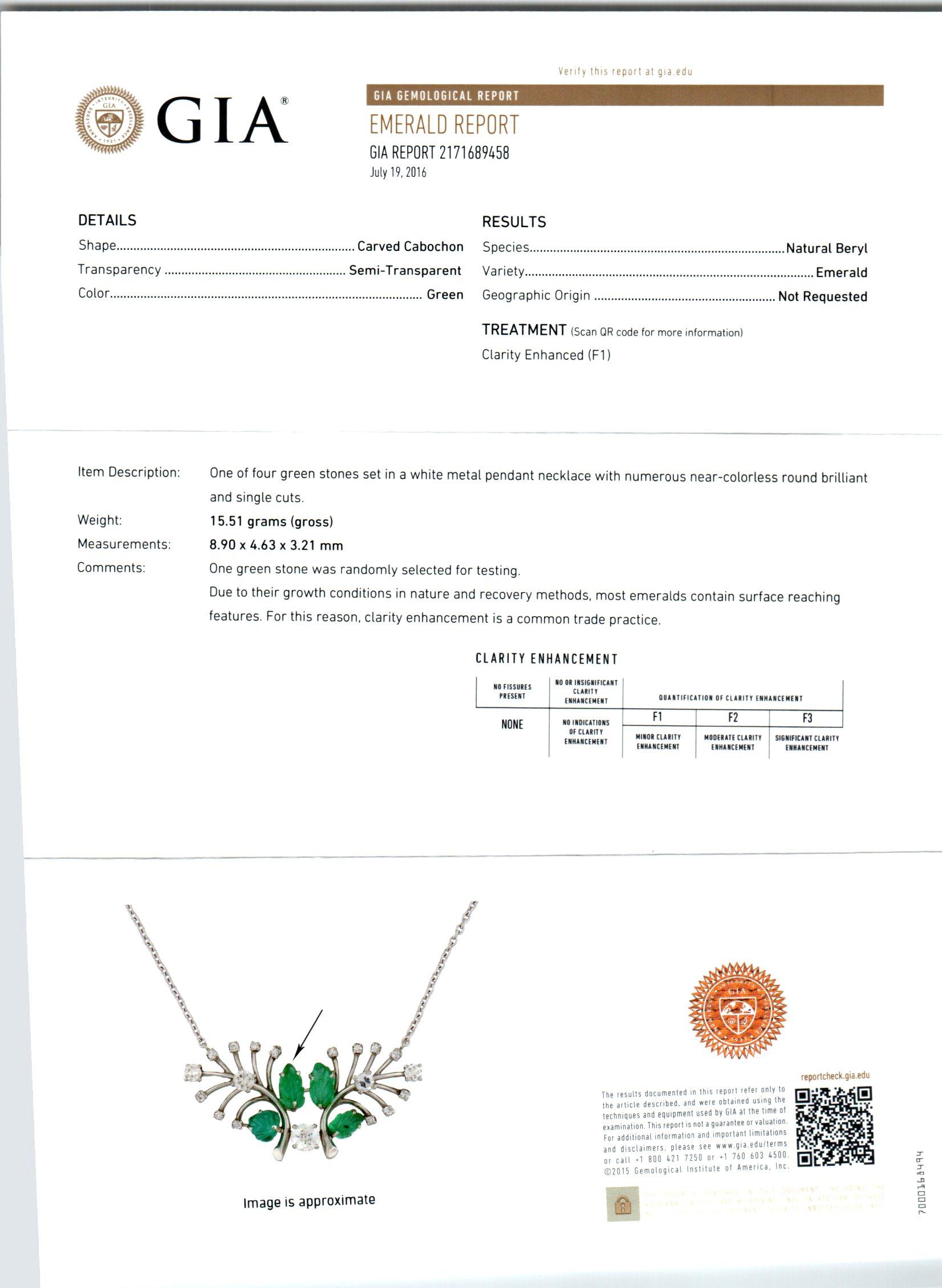 GIA Certified 3.10 Carat Emerald Diamond Platinum Pendant Necklace Bon état - En vente à Stamford, CT