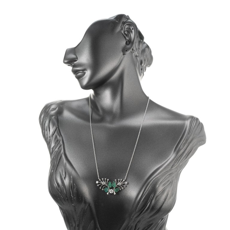GIA Certified 3.10 Carat Emerald Diamond Platinum Pendant Necklace For Sale 1