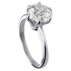 Anillo corona de diamantes brillantes redondos de 3,10 quilates G/SI1 certificados por GIA Oro blanco de 18 quilates