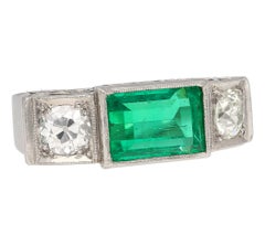 GIA Certified 3.10 Carat Old Mine Muzo Colombian Emerald & Old Cut Diamond Ring