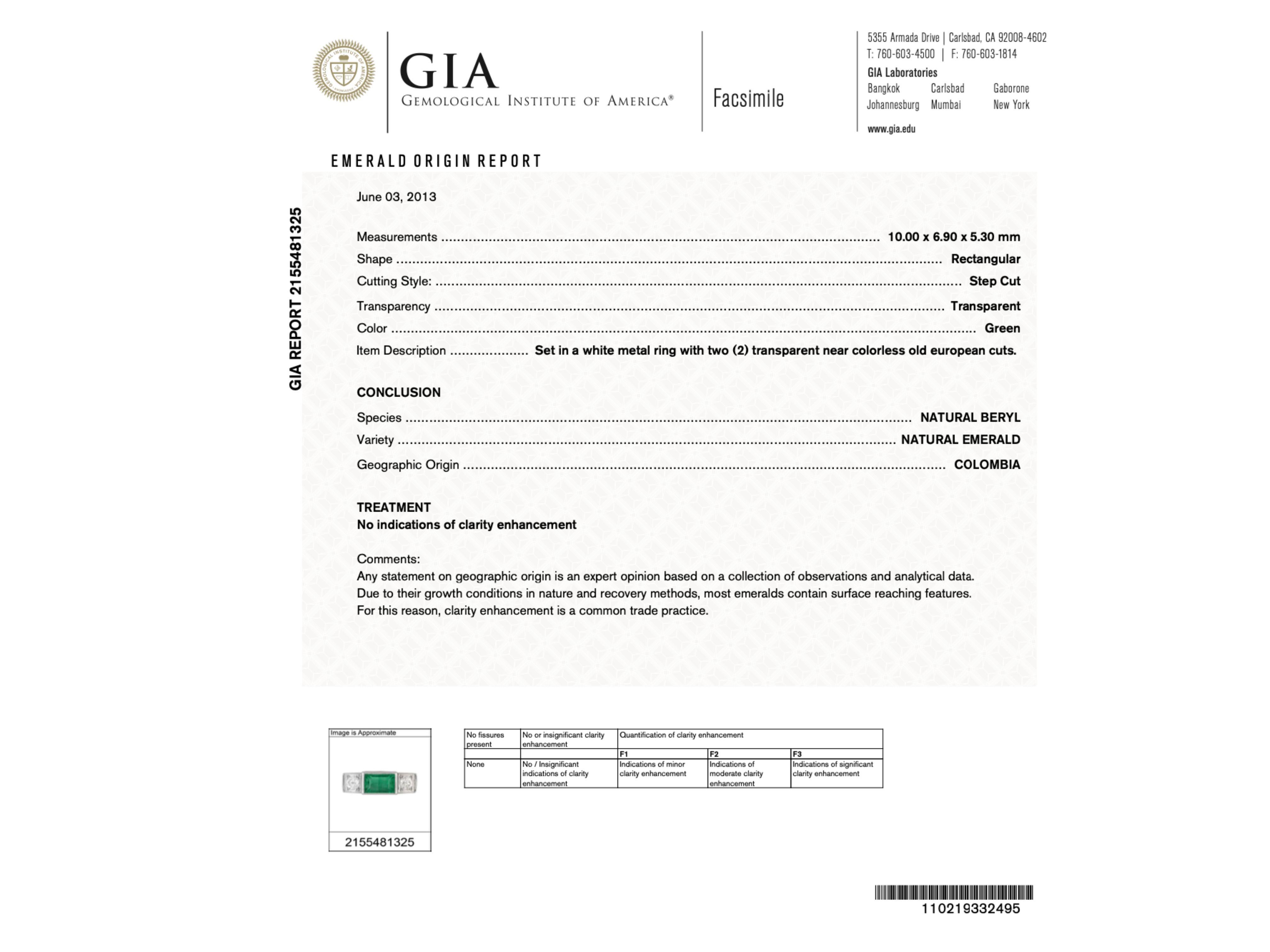 GIA-zertifizierter 3,10 Karat Muzo-Diamantring mit kolumbianischem Smaragd im Altschliff im Angebot 2