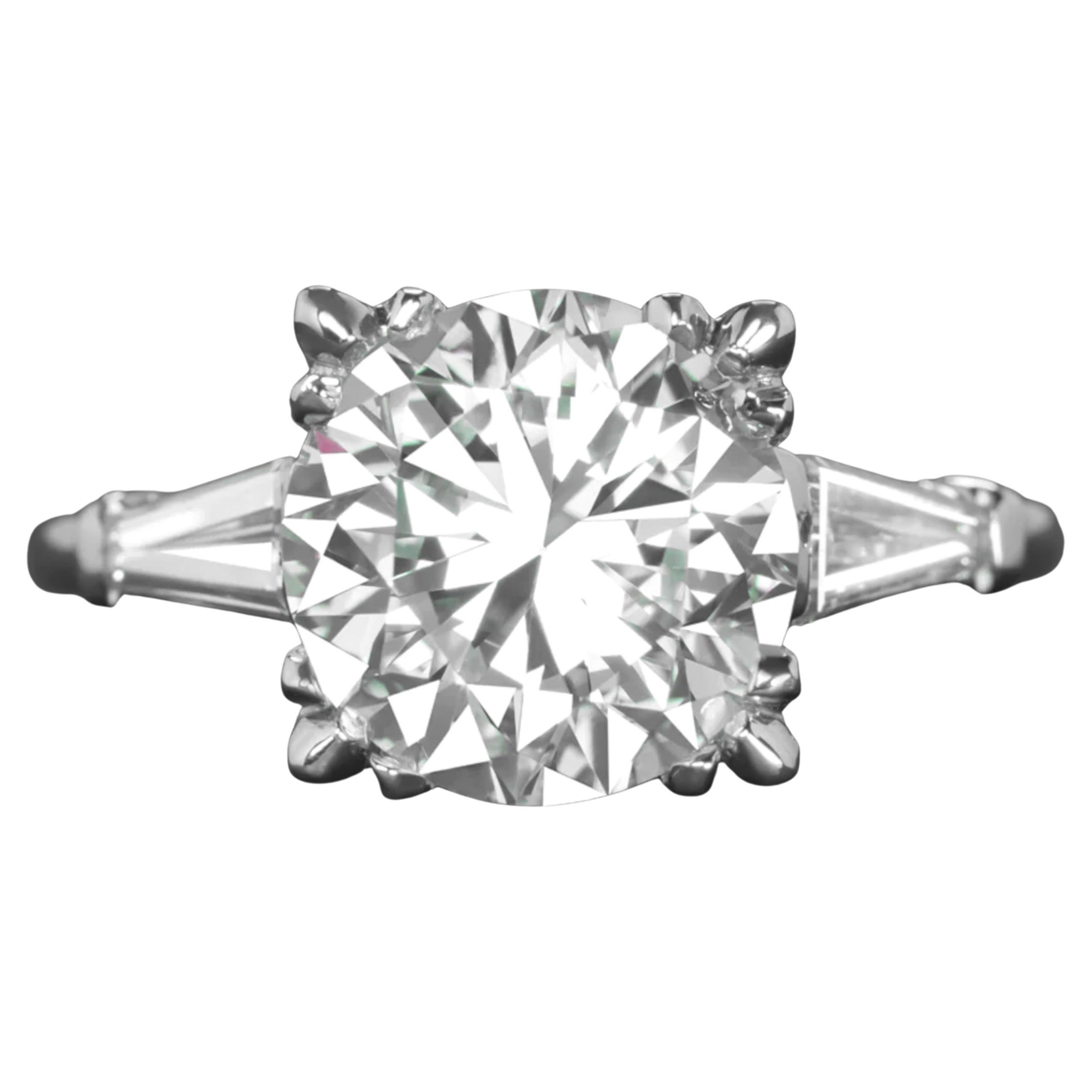 GIA Certified 3.10 Carat Round Cut Diamond Art Deco Style Platinum Ring