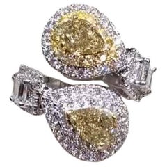 Bague en or 18 carats avec diamants jaunes/blancs brun clair de couleur fantaisie de 3,10 carats certifiés GIA