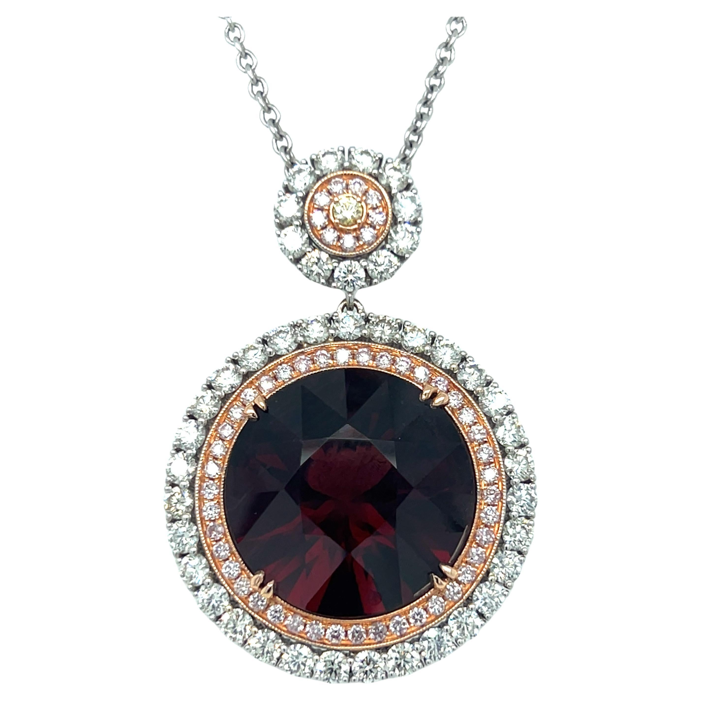 GIA Certified 31.02 Carat Round Cut Red Spinel Diamond Pendant Necklace