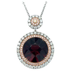 GIA Certified 31.02 Carat Round Cut Red Spinel Diamond Pendant Necklace