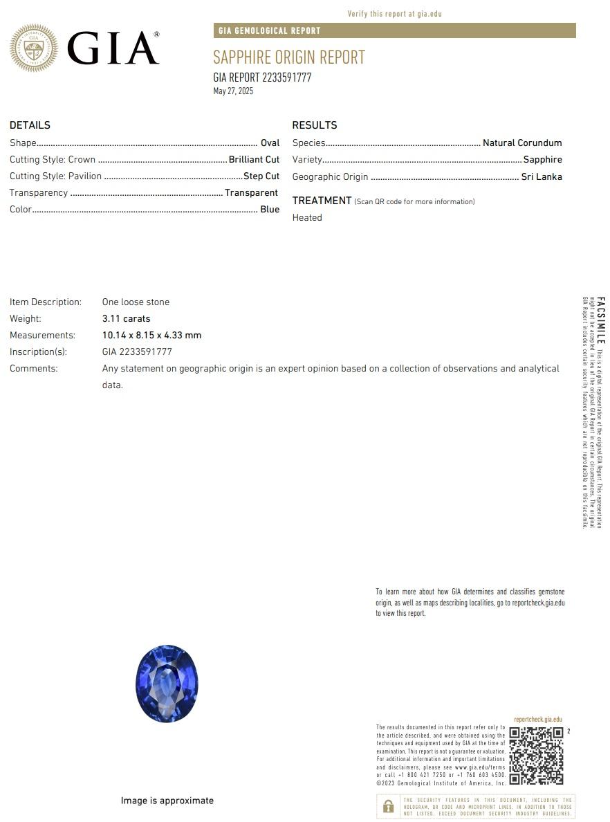 GIA Certified 3.11 Carat Ceylon Sapphire and Diamond Ring For Sale 1