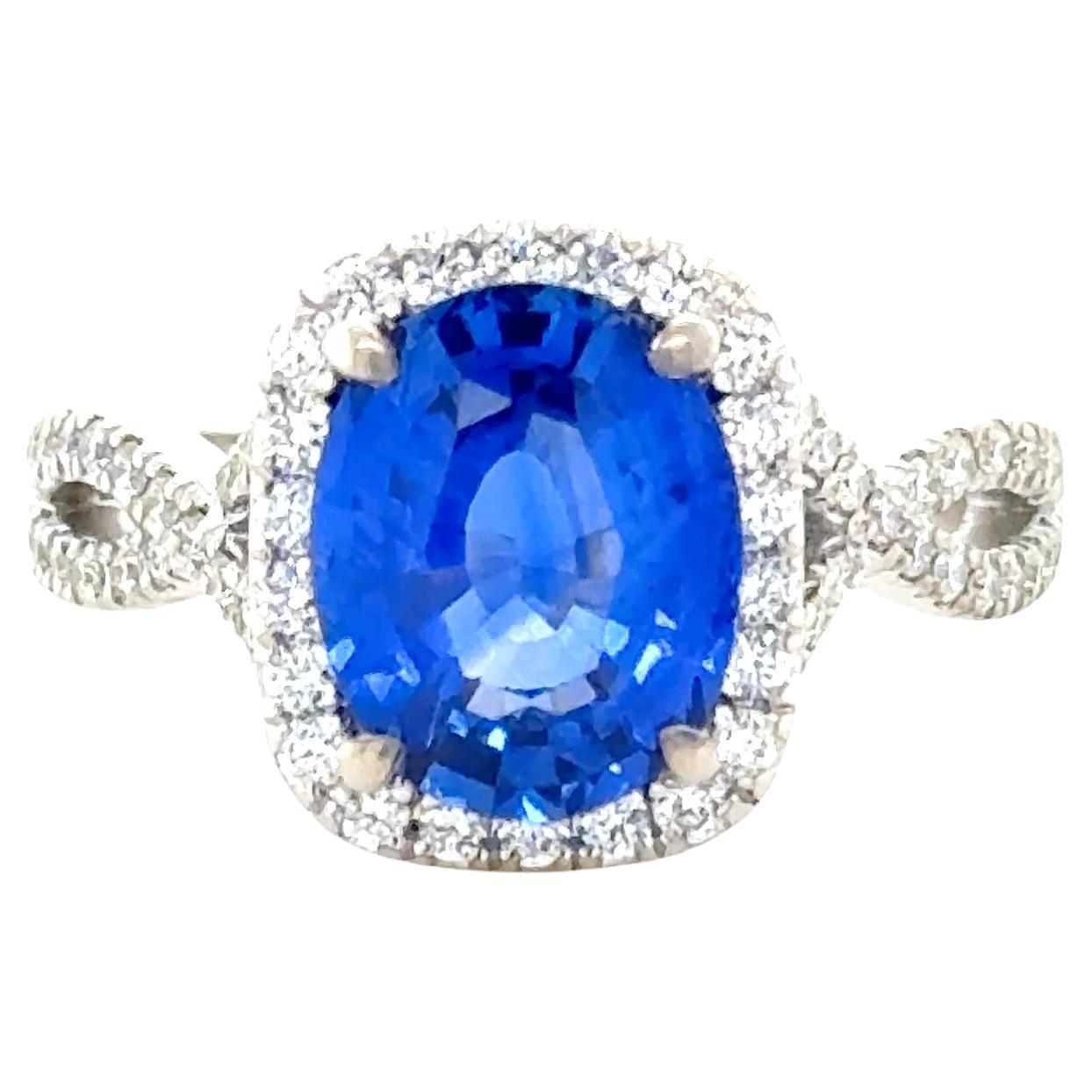 GIA Certified 3.11 Carat Ceylon Sapphire and Diamond Ring For Sale