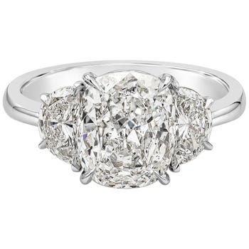 3.11-Carat Cushion Cut Three-Stone Diamond Ring 