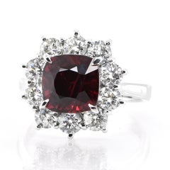 GIA Certified 3.11 Carat Natural Burmese No Heat Red Spinel Ring Set in Platinum