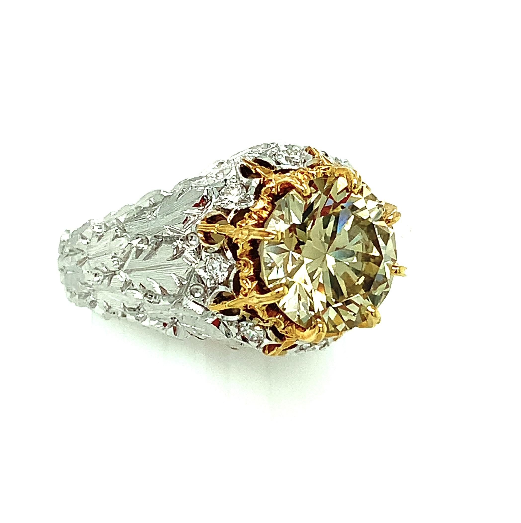 GIA Certified 3.11 Carat Natural Fancy Green Diamond Cocktail Ring in 18k Gold In New Condition For Sale In Los Angeles, CA