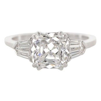 3.11-Carat Cushion Cut Three-Stone Diamond Ring