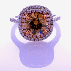 GIA Certified 3.11 Carat Round Brilliant Natural Fancy Yellowish Brown SI1 Ring