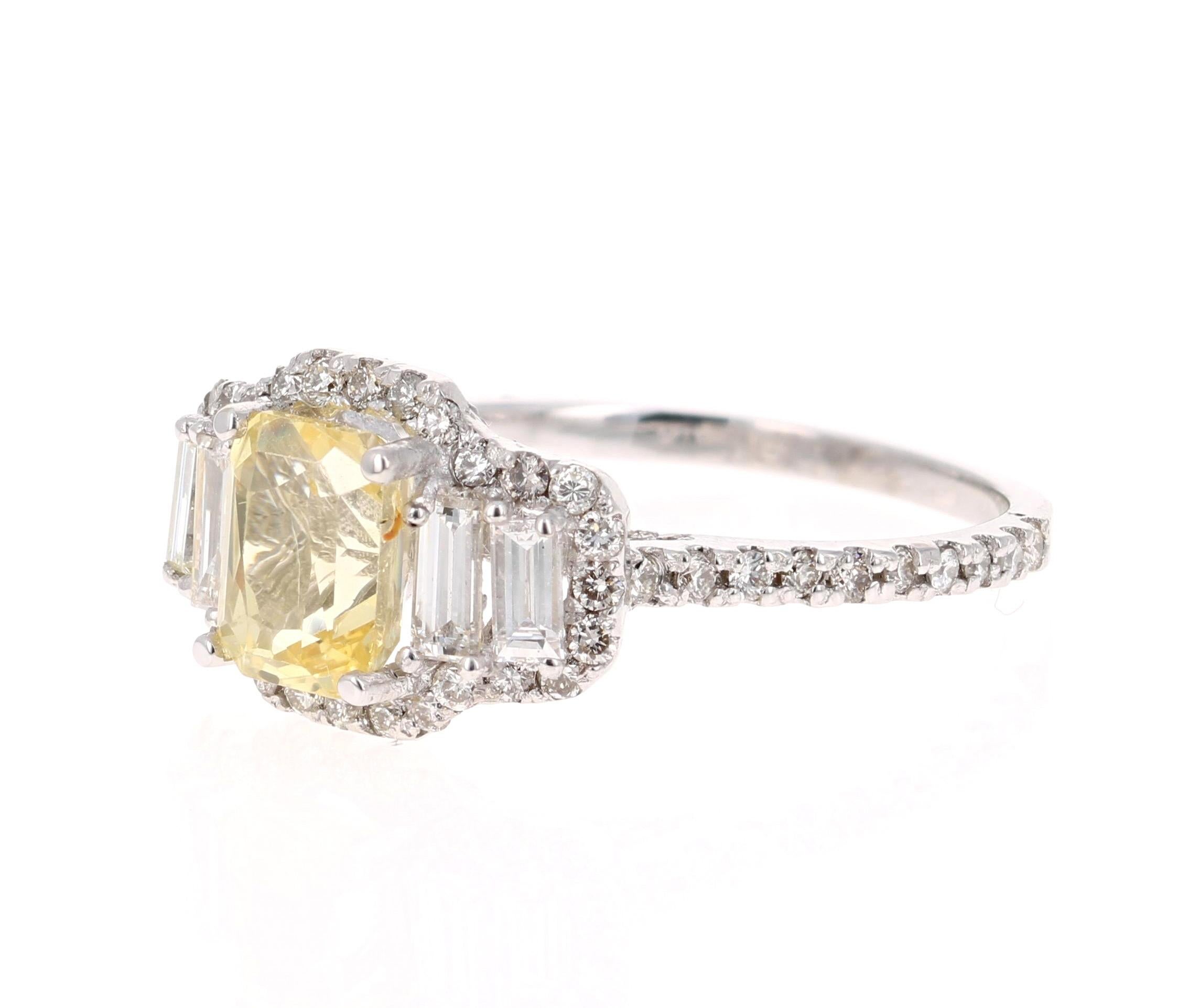 Modern GIA Certified 3.11 Carat Yellow Sapphire Diamond 18 Karat White Gold Ring