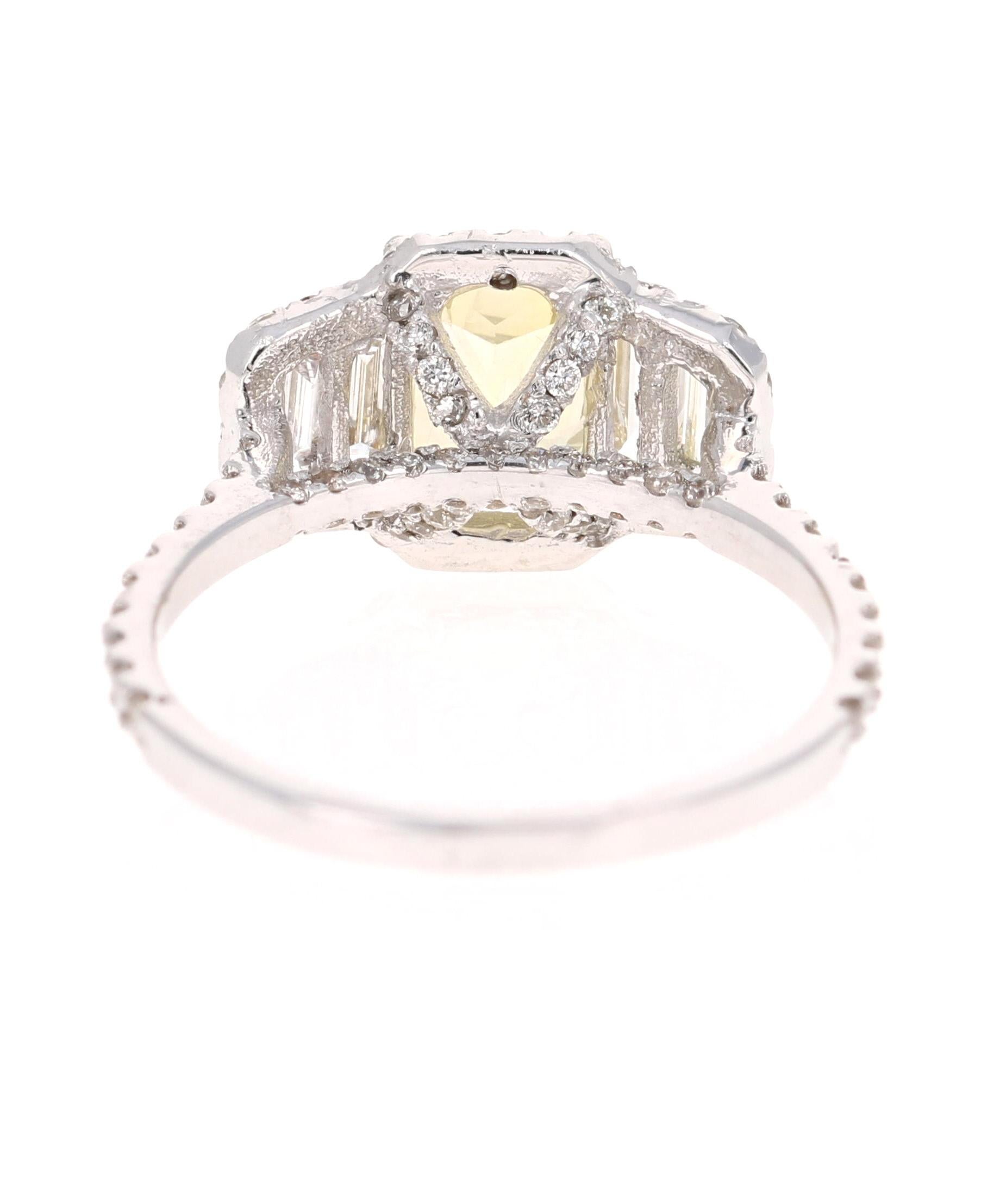 Emerald Cut GIA Certified 3.11 Carat Yellow Sapphire Diamond 18 Karat White Gold Ring