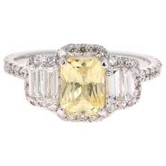 GIA Certified 3.11 Carat Yellow Sapphire Diamond 18 Karat White Gold Ring