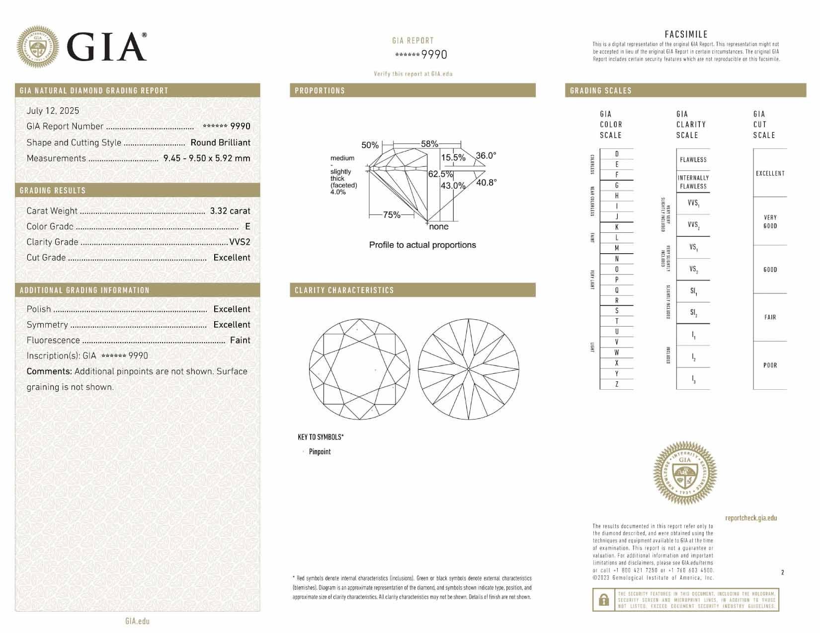 GIA Certified 3.32 Ct Round Cut Diamond Ring with Tapered Baguette in Platinum In New Condition For Sale In Chicago, IL