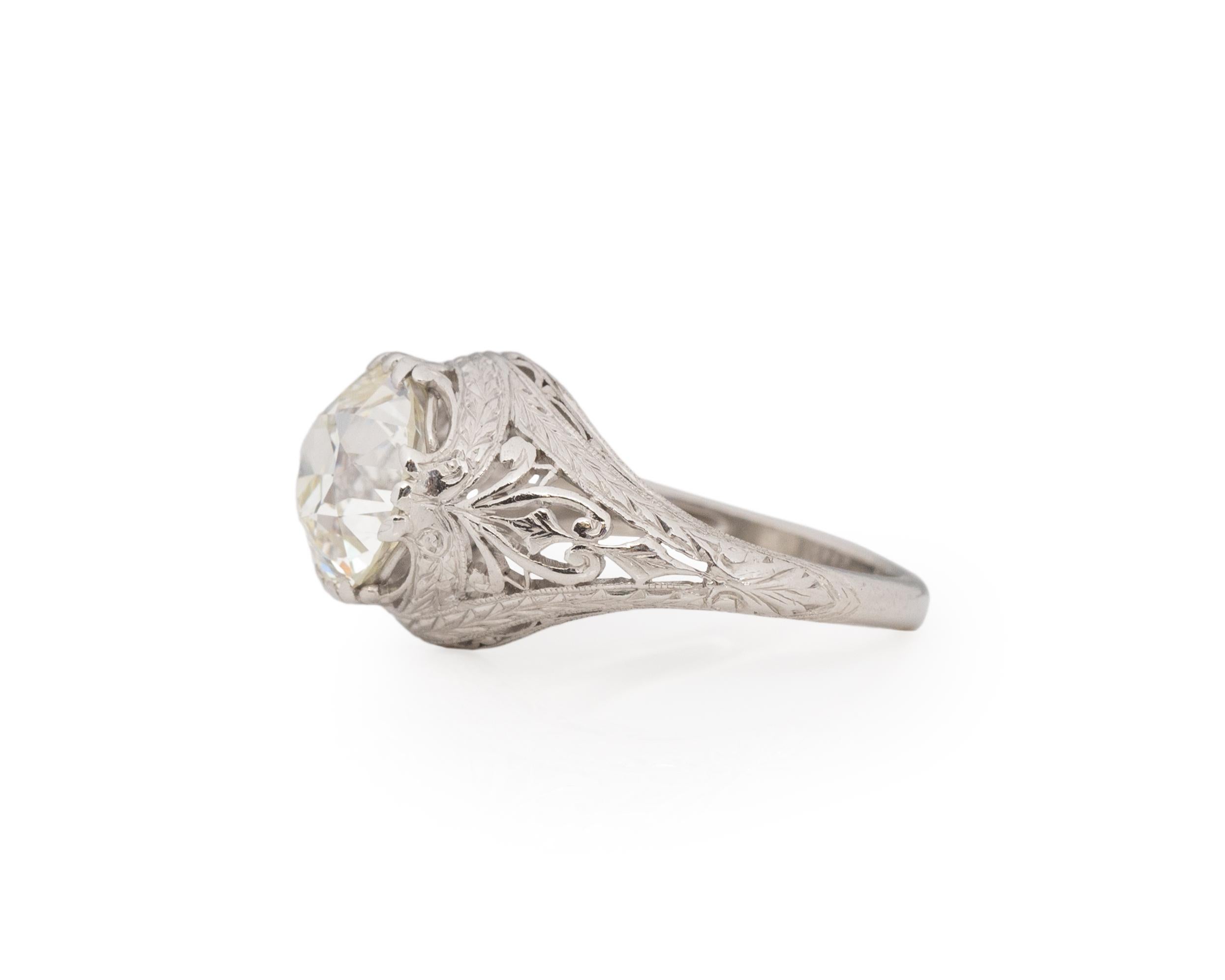 Edwardian GIA Certified 3.11 Diamond Platinum Engagement Ring  For Sale
