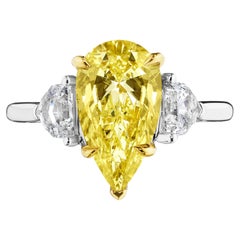 GIA Certified 3.11ct Fancy Yellow Pear Shape & Cadillac Diamond Ring