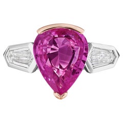 GIA Certified 3.12 Carat Pink Sapphire and 0.68 Carat Kite Shape Diamond Ring