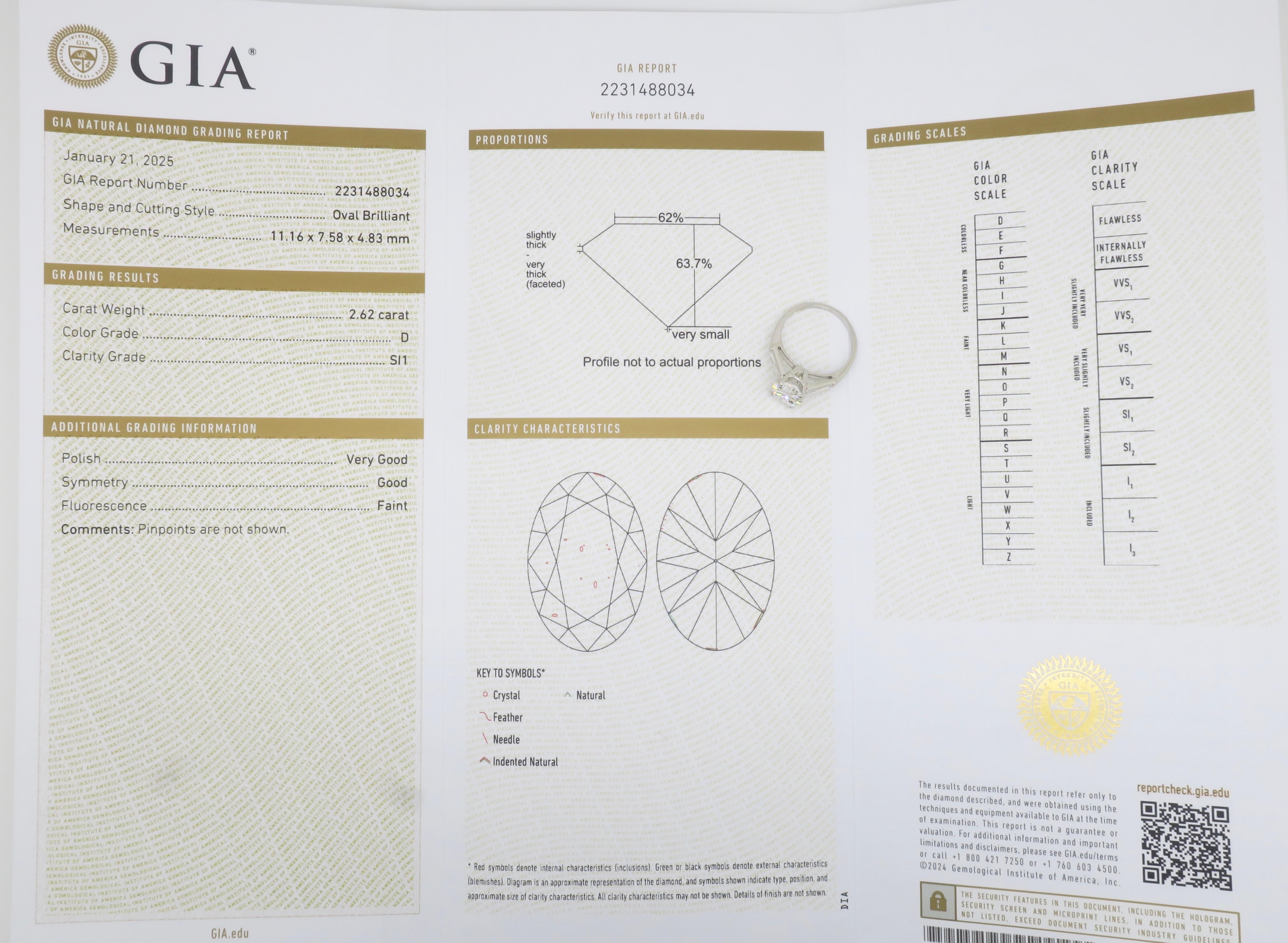 GIA Certified 3.12CTW Oval Diamond Ring in Platinum 11