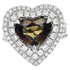 Bague en or 14KW certifiée GIA 3.13ct Alexandrite Heart & 1.28ctw White Diamond