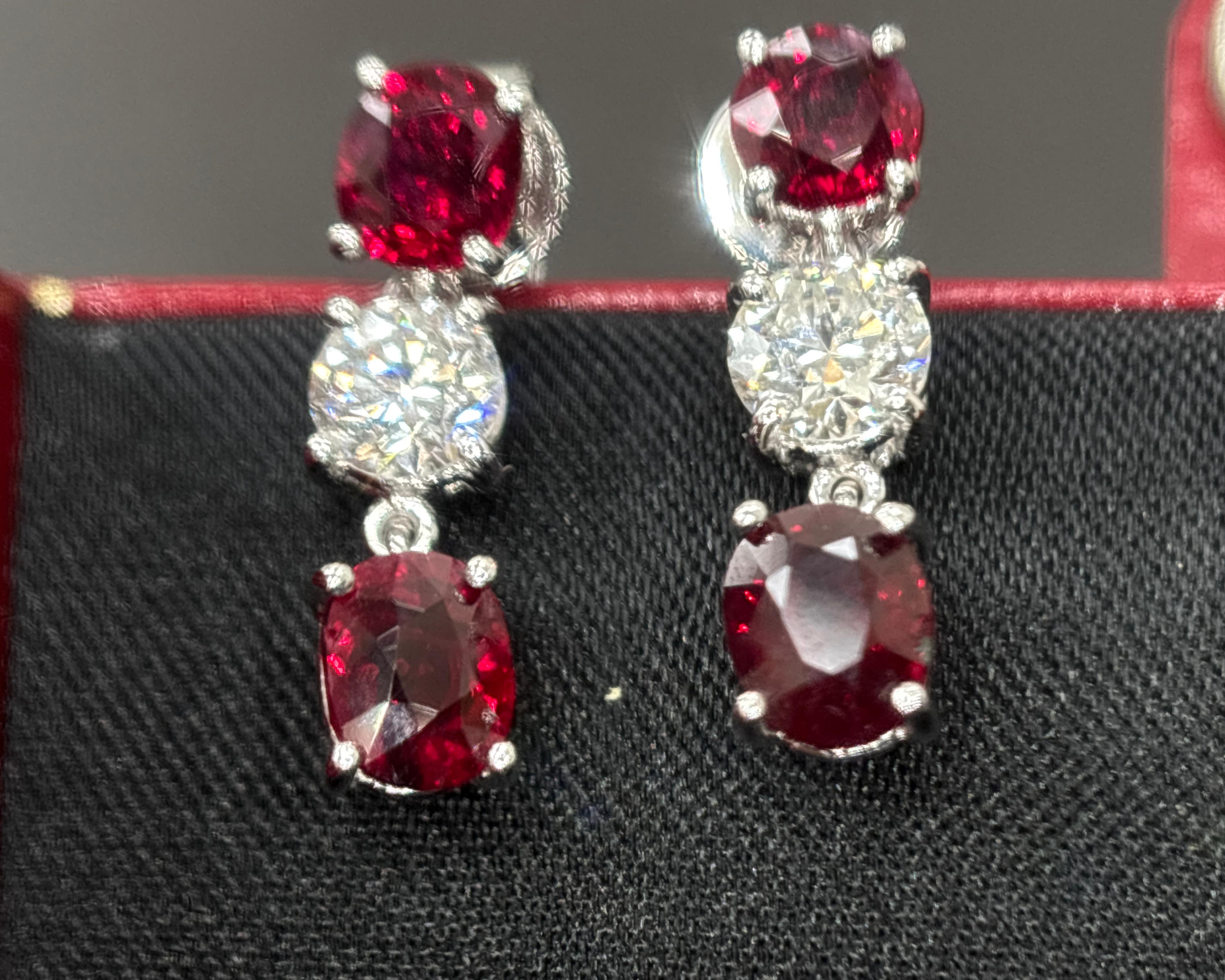 Orecchini di diamanti rossi di Burma certificati GIA da 3,14 carati, senza calore e sangue di piccione in vendita 2
