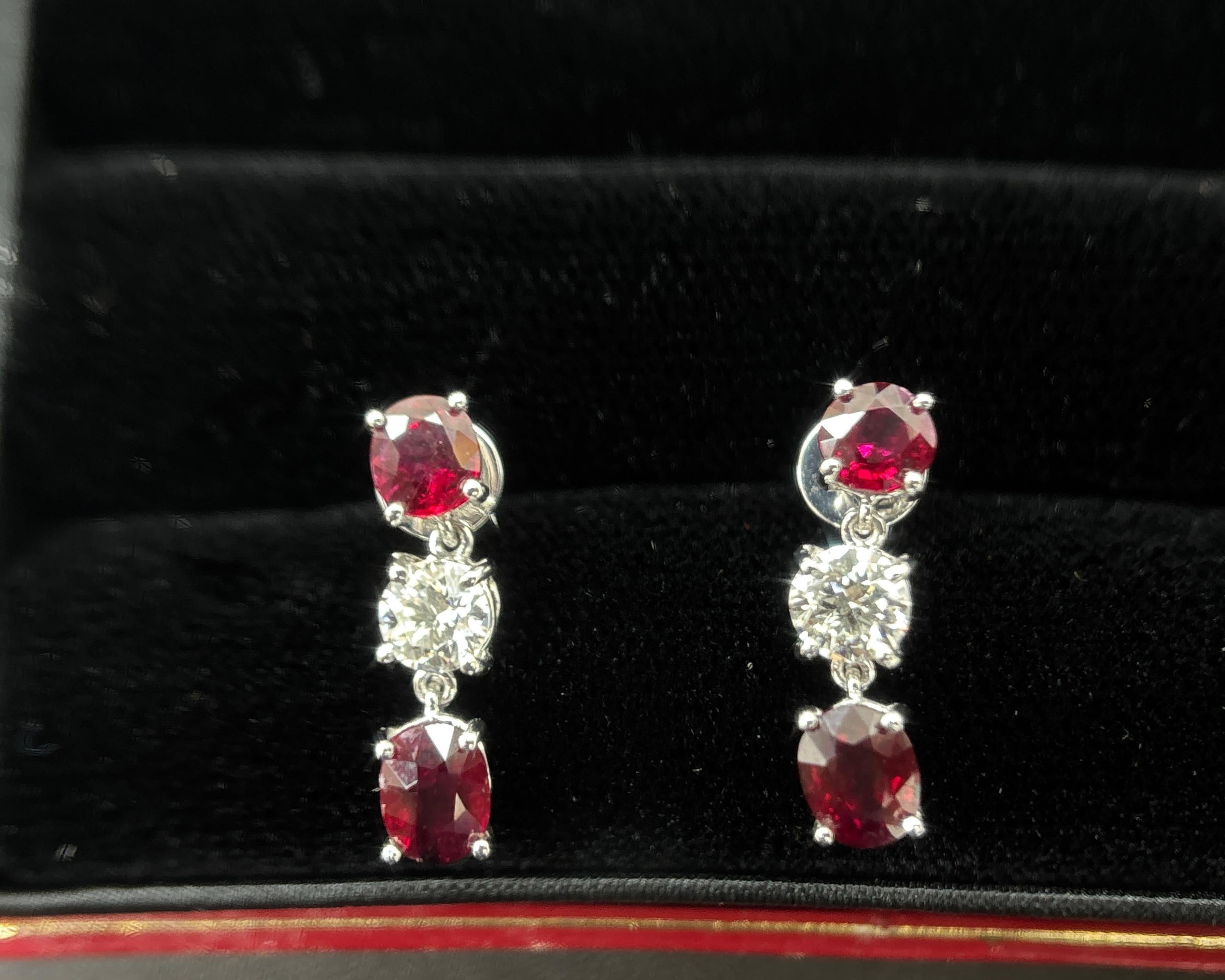 Orecchini di diamanti rossi di Burma certificati GIA da 3,14 carati, senza calore e sangue di piccione in vendita 4