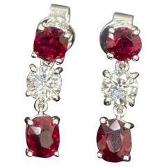 GIA Certified 3.14 Carat Burma No Heat Pigeon's Blood Red Ruby Diamond Earrings