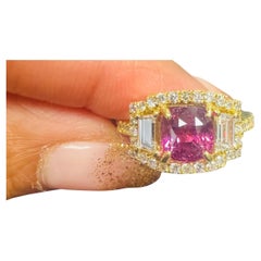 GIA Certified 3.14 Carat Cushion Cut Pink Sapphire Diamond Yellow Gold Ring